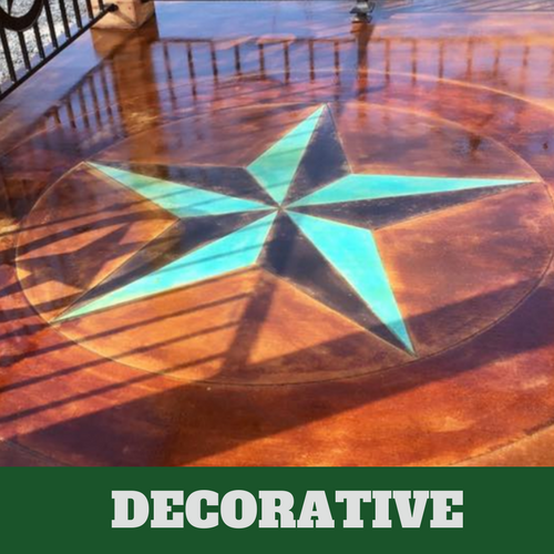 This is a decorative concrete floor with an acid stained compass.