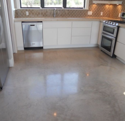 Acid stained concrete kitchen floor in Grand Rapids.